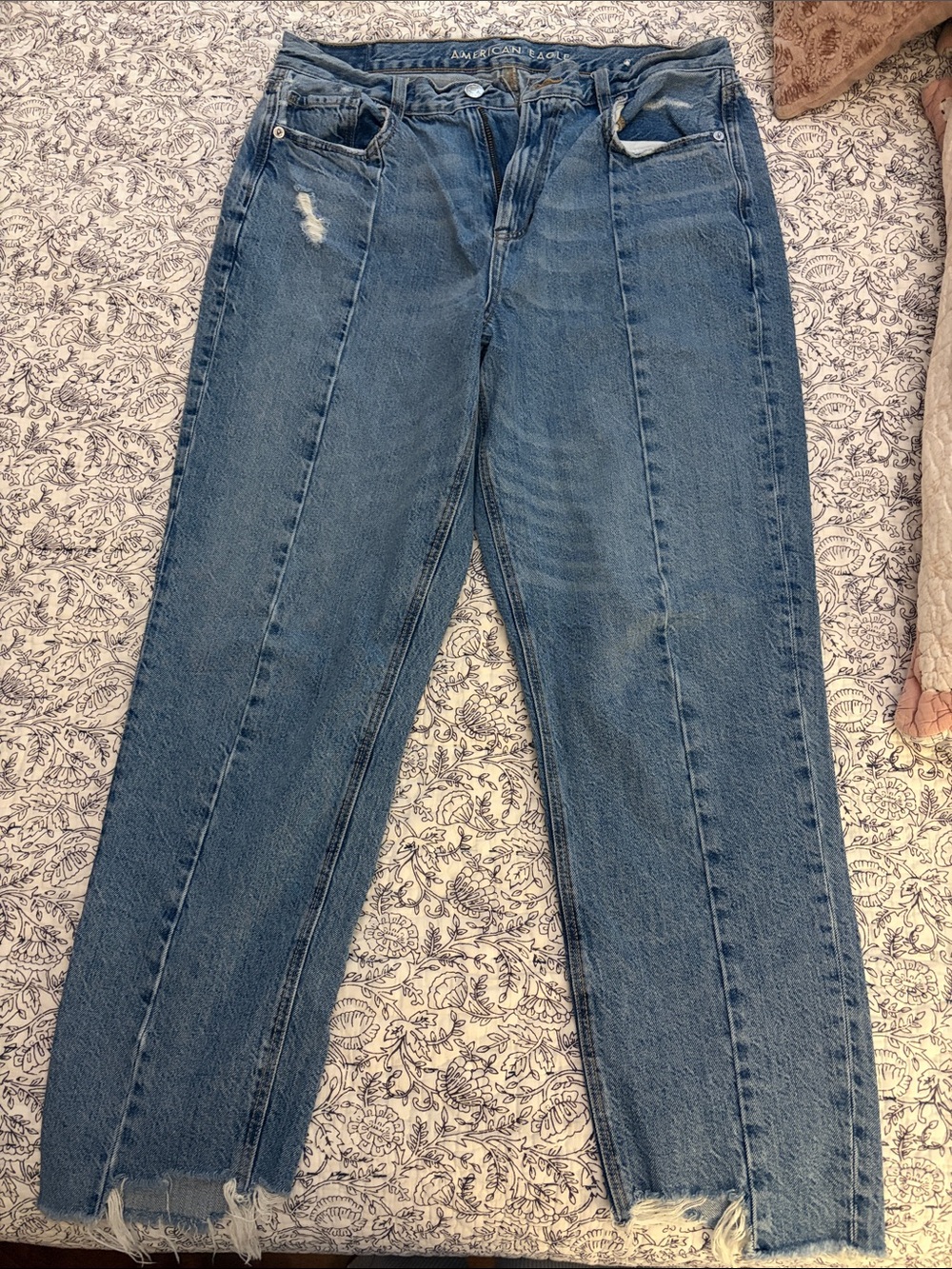 American Eagle Outfitters Medium Blue Straight Leg Jeans with Raw Hem